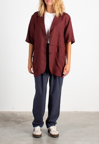 Women's Pennyblack Burgundy Short Sleeves Linen Blazer 