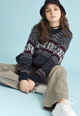 90'S RETRO FAIR ISLE PATTERN SLOUCHY KNIT CARDIGAN