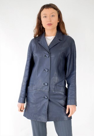 VINTAGE 80S 90S LONGLINE LEATHER BLAZER JACKET 8