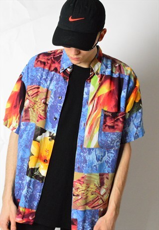 VINTAGE 90S COLOURFUL ABSTRACT SUMMER SHORT SLEEVE SHIRT