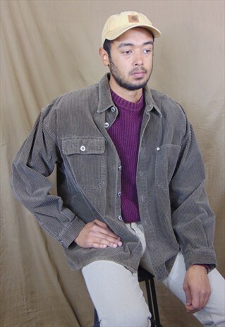 90S HERITAGE MINIMALIST BROWN CORDUROY SHIRT JACKET LARGE