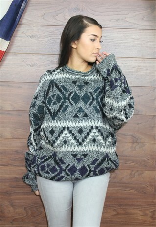 VINTAGE OVERSIZED ICELANDIC,PATTEREND,COSY KNIT JUMPER, XL