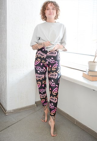 Vintage 80's Black Abstract Print Leggings