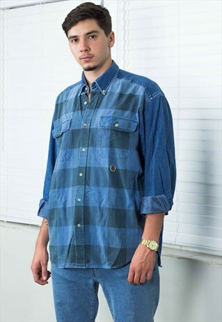 VINTAGE TOMMY HILFIGER DENIM SHIRT LOGO 90S M 19.3