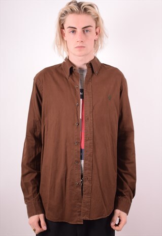 RALPH LAUREN MENS VINTAGE SHIRT LARGE BROWN 90S