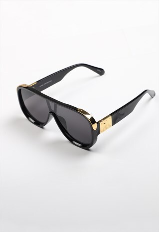 Aviator shield sunglasses - black