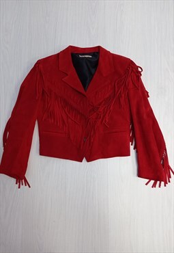 80's Vintage Sendra Jacket Cropped Tassel Red