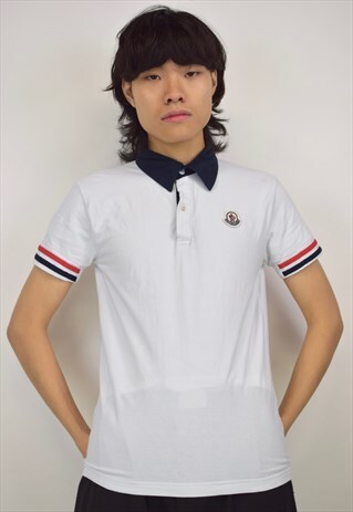 VINTAGE 90S MONCLER WHITE NAVY AND RED POLO SHIRT