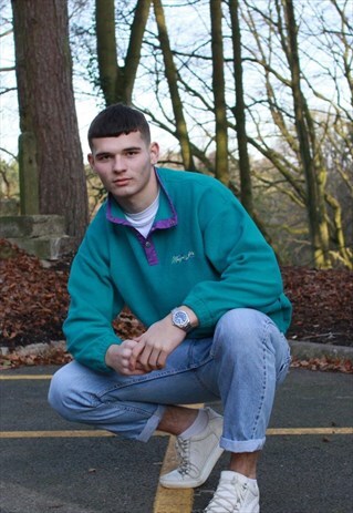 VINTAGE TURQUOISE FILA MAGIC LINE 1/4 BUTTON FLEECE