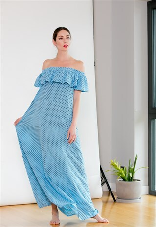 POLKA DOT DRESS, MAXI DRESS, 50S DRESS, SUMMER DRESS, BLUE