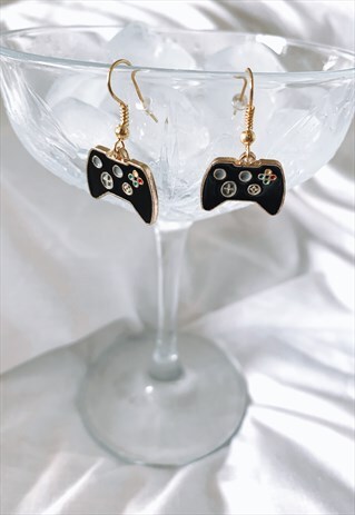 HAND MADE GOLD GAME CONTROLLER CHARM ON DROPDOWN EARRINGS