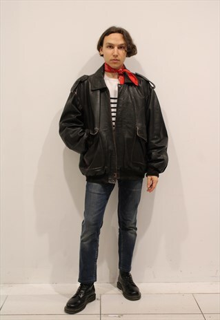 BLACK LEATHER AVIATOR JACKET