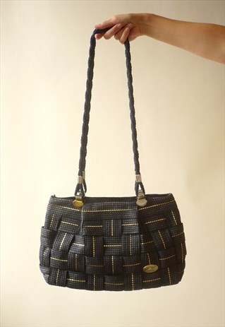1980'S VINTAGE ITALIAN MADE NAVY WOVEN SISAL BAG TOTE