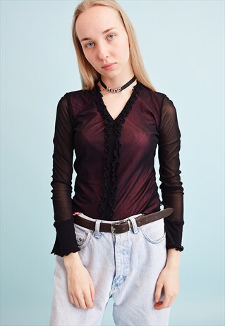 90'S RETRO KITSCH MESH PARTY TEEN TOP BLOUSE