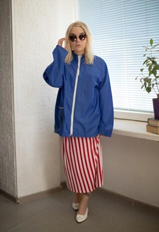 VINTAGE 80'S BLUE HOODED RAIN COAT