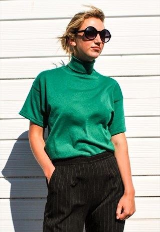 VINTAGE 90S TURQUOISE ROLL NECK TOP