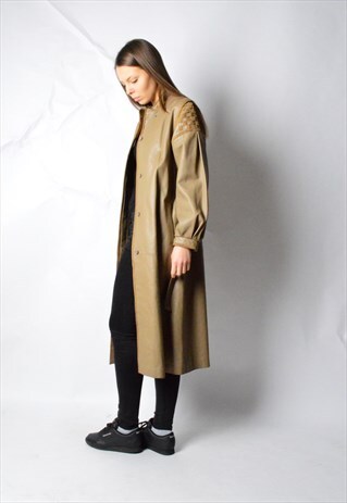 VINTAGE 70S BEIGE BROWN LONG LEATHER COAT
