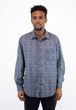 Vintage Abstract Pattern Shirt in Grey, L