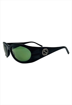 Gucci Sunglasses Oval GG Logo Crystal Chunky Black Vintage