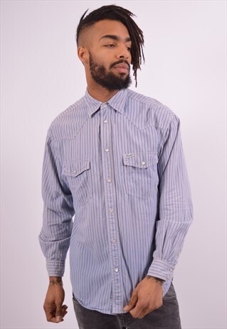 WRANGLER MENS VINTAGE SHIRT MEDIUM BLUE 90S