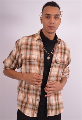 EDDIE BAUER MENS VINTAGE FLANNEL SHIRT LARGE BROWN CHECK 90S