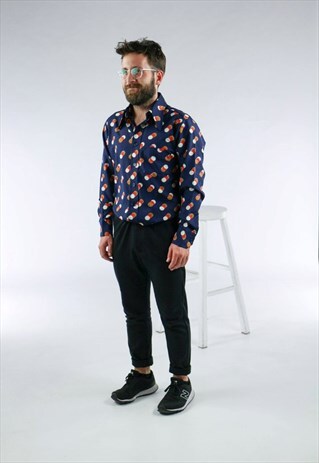 POLKADOT MENS SHIRT / VINTAGE ABSTRACT 70S BUTTON UP
