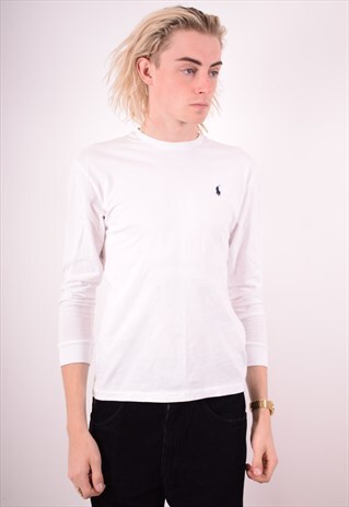POLO RALPH LAUREN MENS VINTAGE TOP LONG SLEEVE XS WHITE 90S