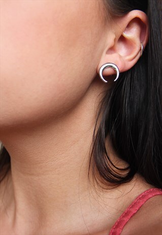 SILVER LUNA STUDS