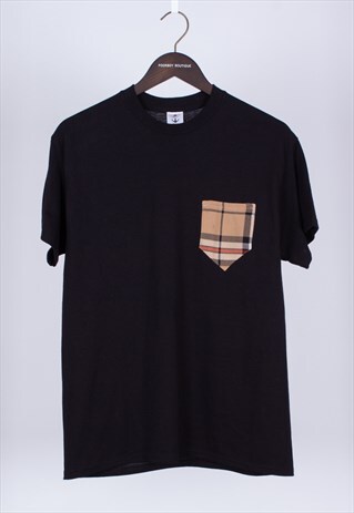 REMADE BLACK T-SHIRT WITH BURBERRY POCKET