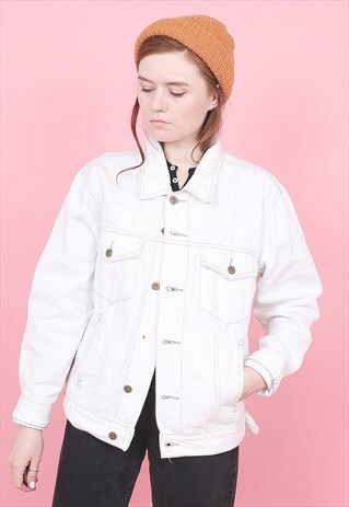 VINTAGE DRAGON PRINT WHITE DENIM JACKET /R3200