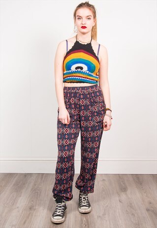 VINTAGE 90'S PINK ABSTRACT HIPPIE LOOSE TROUSERS