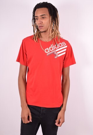 ADIDAS MENS VINTAGE T-SHIRT TOP LARGE RED 90S