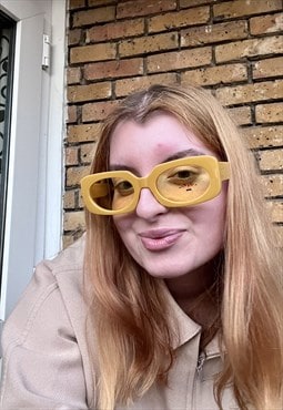 Yellow Rectangular Oversized Sunglasses with Oval Lenses