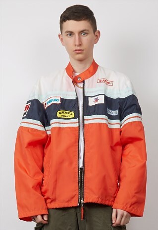 VINTAGE 90'S ORANGE RACING BOMBER SHELL JACKET