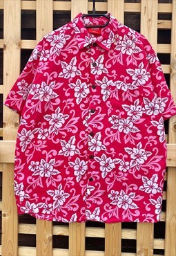 Vintage Lowes 1990s Hawaiian pink floral shirt large 