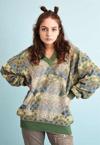 80'S RETRO JAZZY SLOUCHY GRANDADS KNIT JUMPER