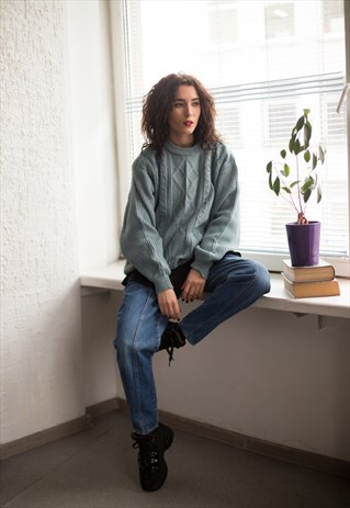 VINTAGE 80'S LIGHT BLUE WOOL JUMPER