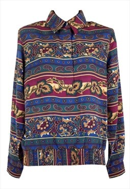 80s Blouse Abstract Paisley Collared Long Sleeve Button Up