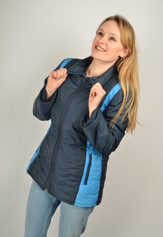 VINTAGE PADDED PUFFER SKI COAT JACKET IN BLUE 80'S