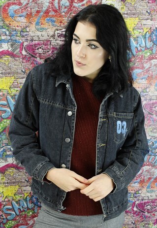 VINTAGE 80S BLACK BLANKET LINED DENIM JACKET. UNISEX.