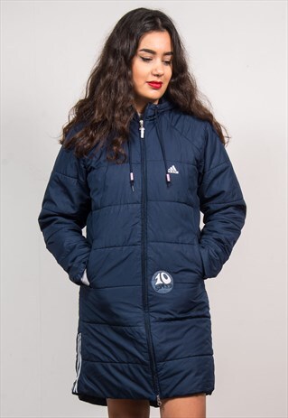 ADIDAS 90'S NAVY BLUE LONG LIGHT PADDED PUFFA COAT