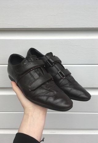 WOMENS PRADA TRAINERS SNEAKERS DARK BROWN LEATHER SHOES