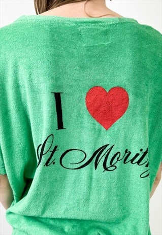 VINTAGE 90S ST MORITZ GREEN T-SHIRT 