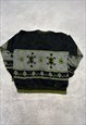 VINTAGE KNITTED JUMPER ABSTRACT PATTERNED GRANDAD SWEATER