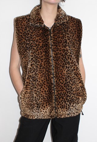 80S VINTAGE FAUX LEOPARD PRINT VEST GILET
