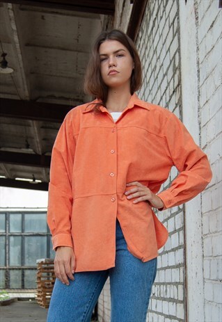 VINTAGE RETRO BRIGHT ORANGE CORAL OVERSIZED SHIRT