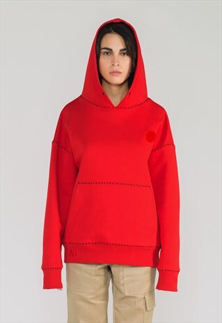 8 - RED OVERSIZED HOODIE WITH EMBROIDERY DETAILS