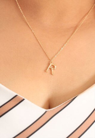 GOLD CHAIN NECKLACE WITH "R" PERSONALIZED INITIAL PENDANT