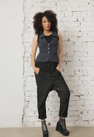 LINEN HAREM PANTS/ WOMEN BLACK PANTS