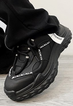 Platform sneakers grunge shoes chunky sole trainers in black